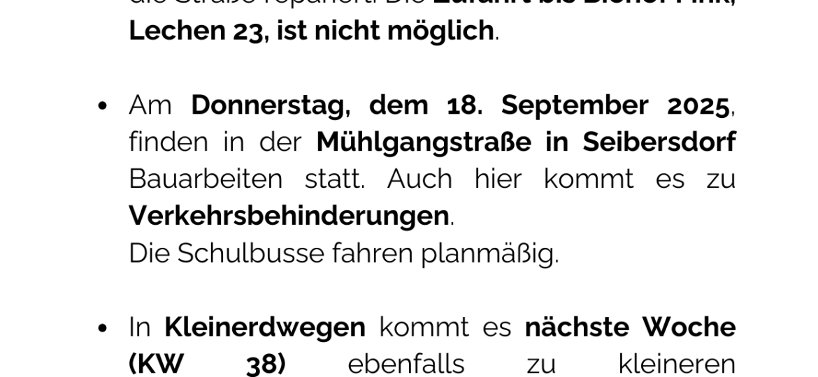 Aussendungen Verkehrsbehinderungen0925