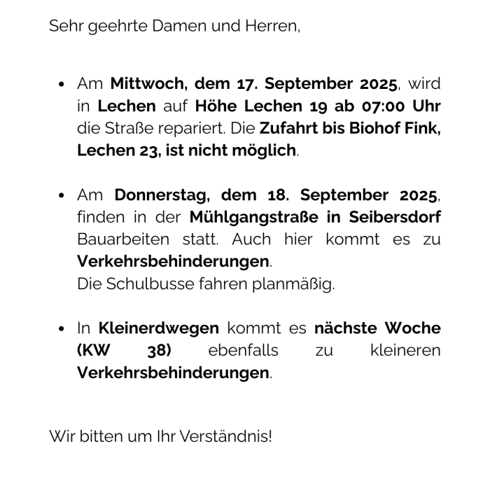 Aussendungen Verkehrsbehinderungen0925