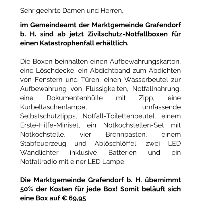 Aussendung Zivilschutzboxen 1125