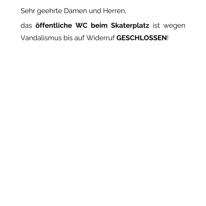 Aussendung Öff WC Schließung 1225